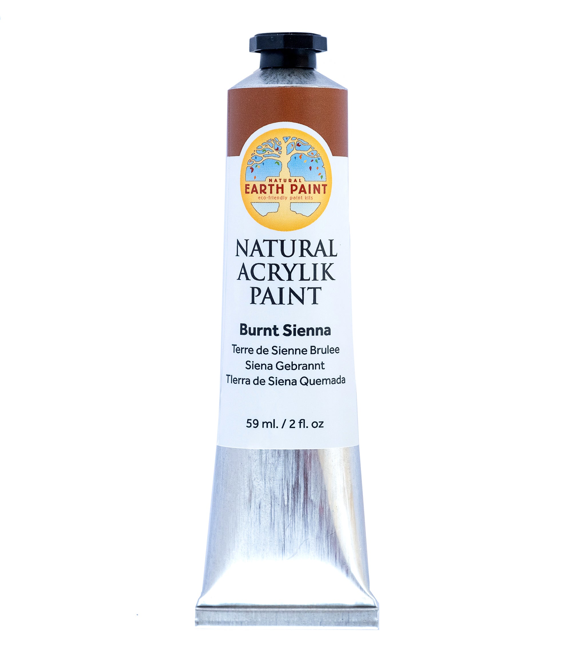A single two ounce tube of burnt sienna acrylic paint