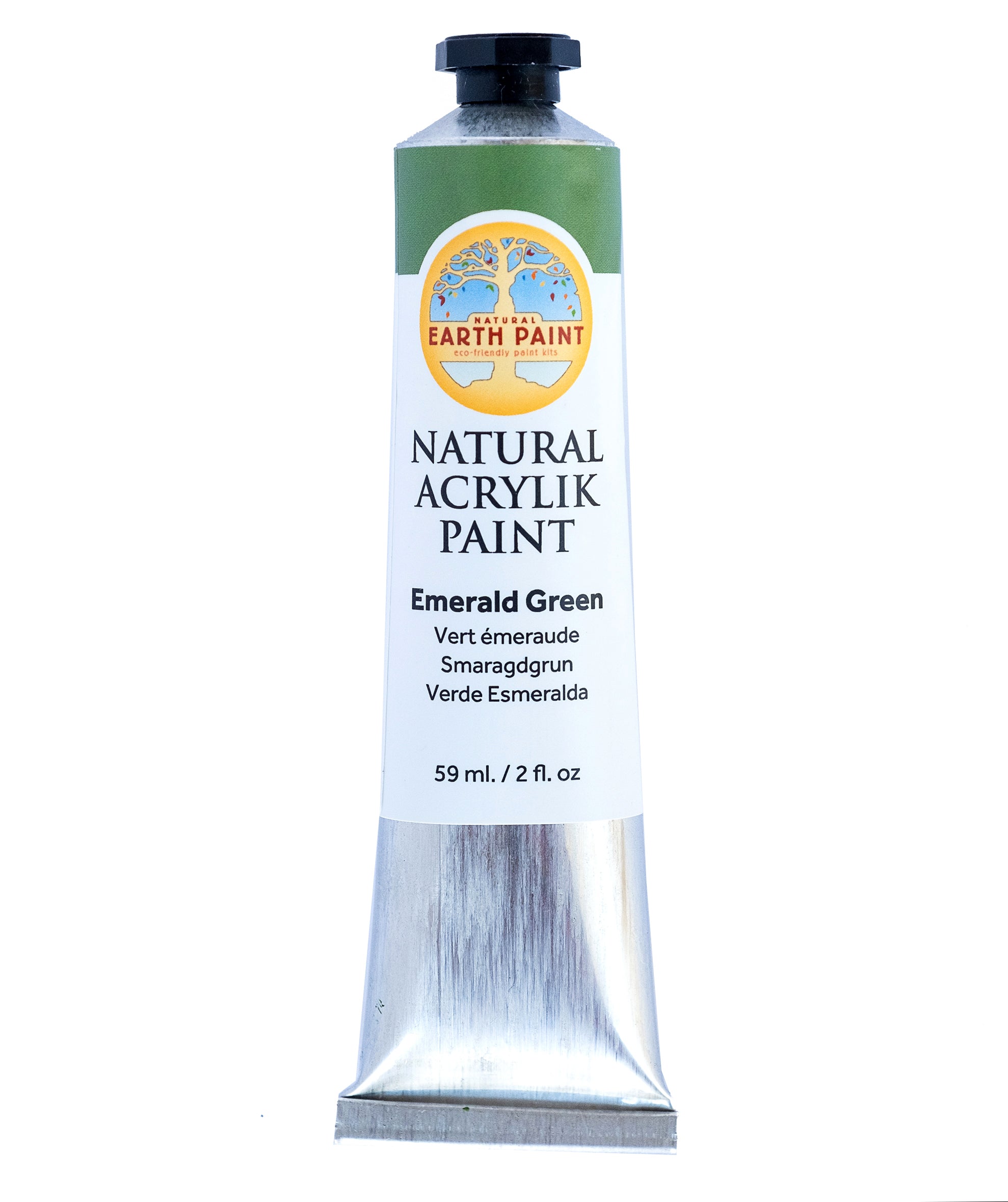 A single two ounce tube of emerald green acrylic paint