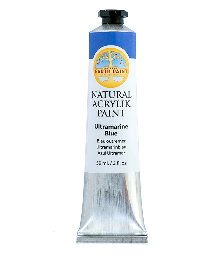 A single two ounce tube of ultramarine blue acrylic paint