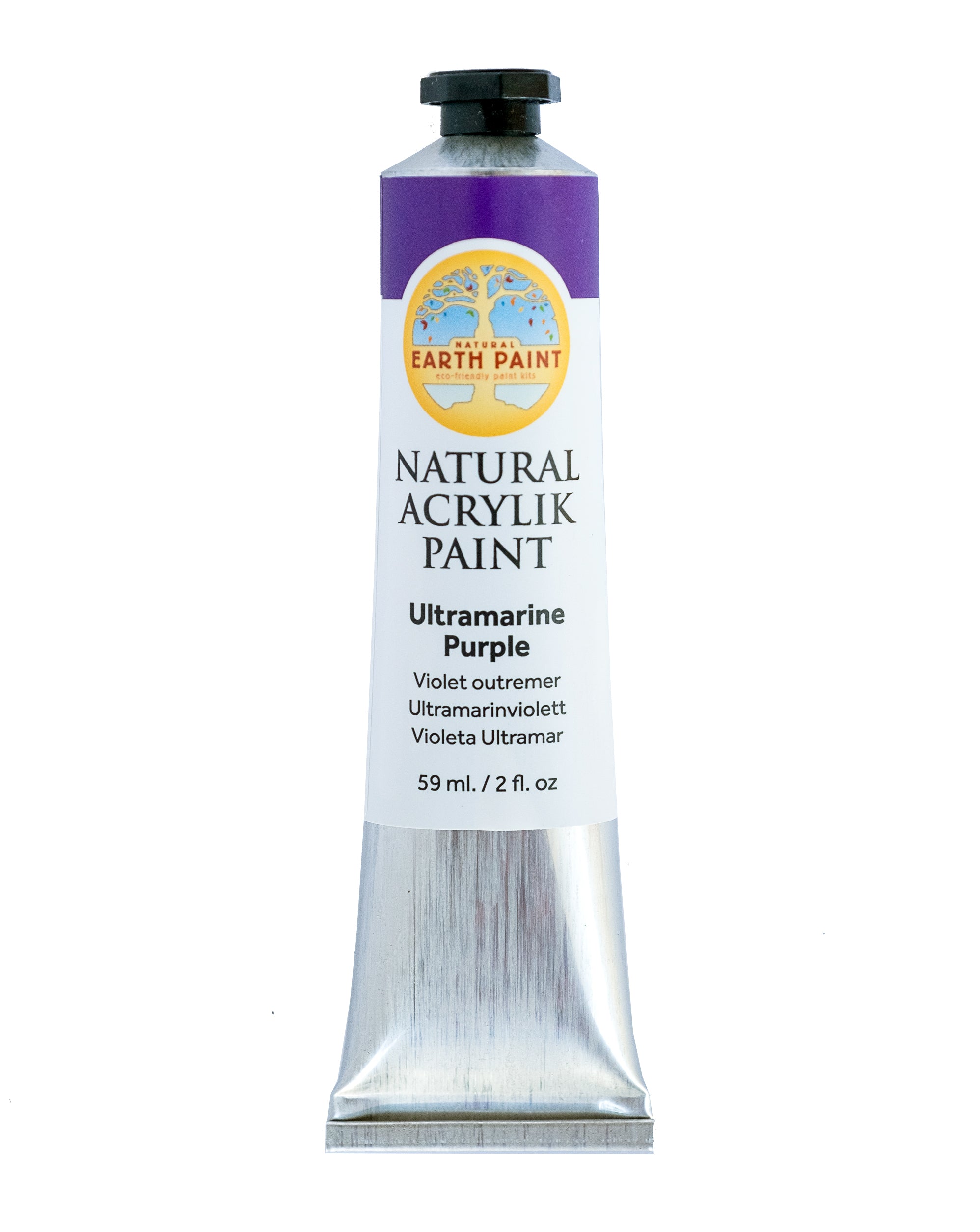 A single two ounce tube of ultramarine purple acrylic paint