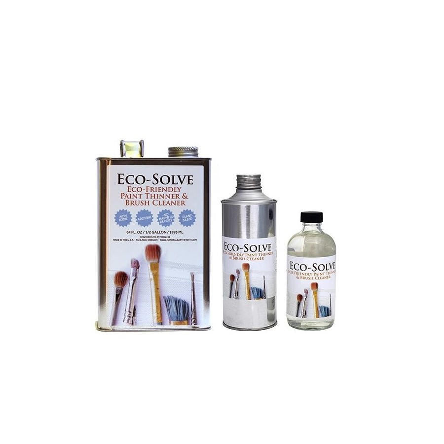 The sixty-four ounce jug, the sixteen ounce can and the eight ounce bottle of Eco-Solve on a white background