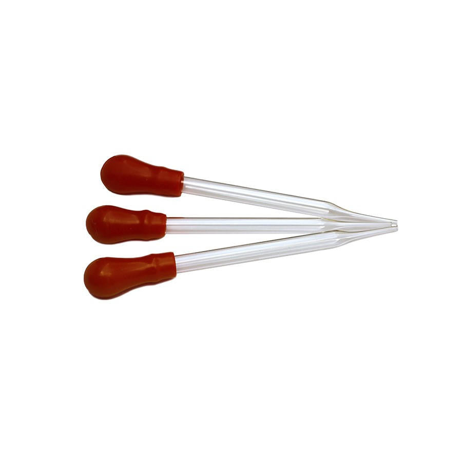 Three glass droppers on a white background
