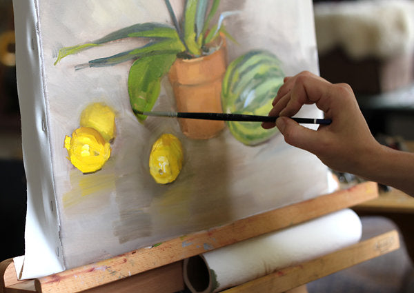 hand painting fruit on canvas