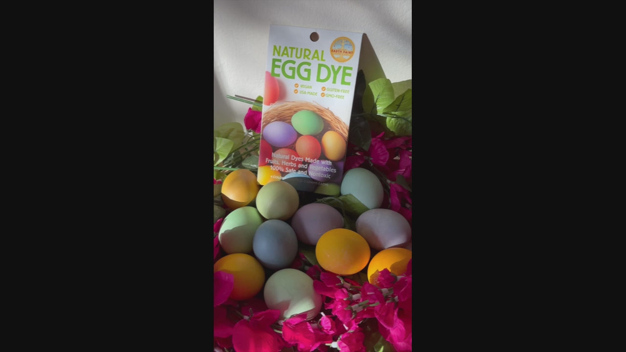 video of natural egg dye packaging and colorful eggs