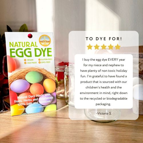 written review and photo of natural egg dye kit on table