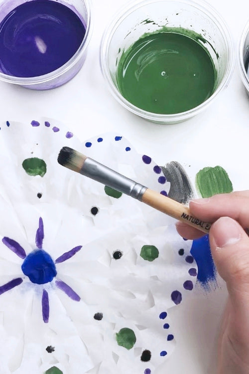 Coffee Filter Snowflakes with Natural Earth Paint