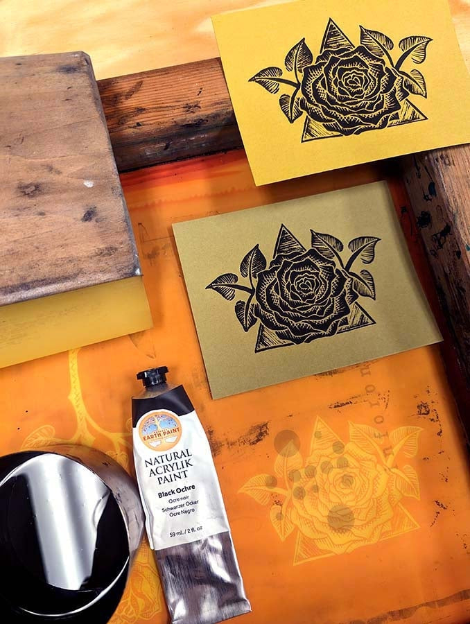 Screen prints made using Natural Earth Paint's natural acrylik paint