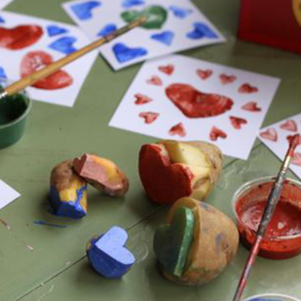 Potato Stamp Valentines with Natural Earth Paint