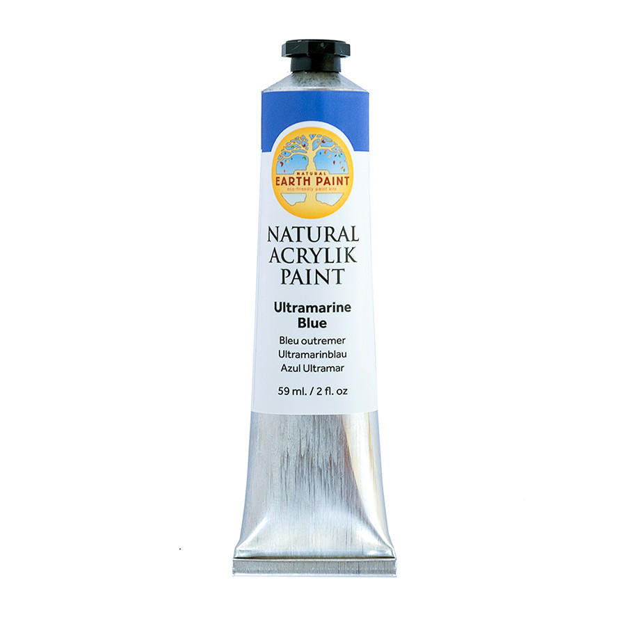 A single two ounce tube of ultramarine blue acrylic paint