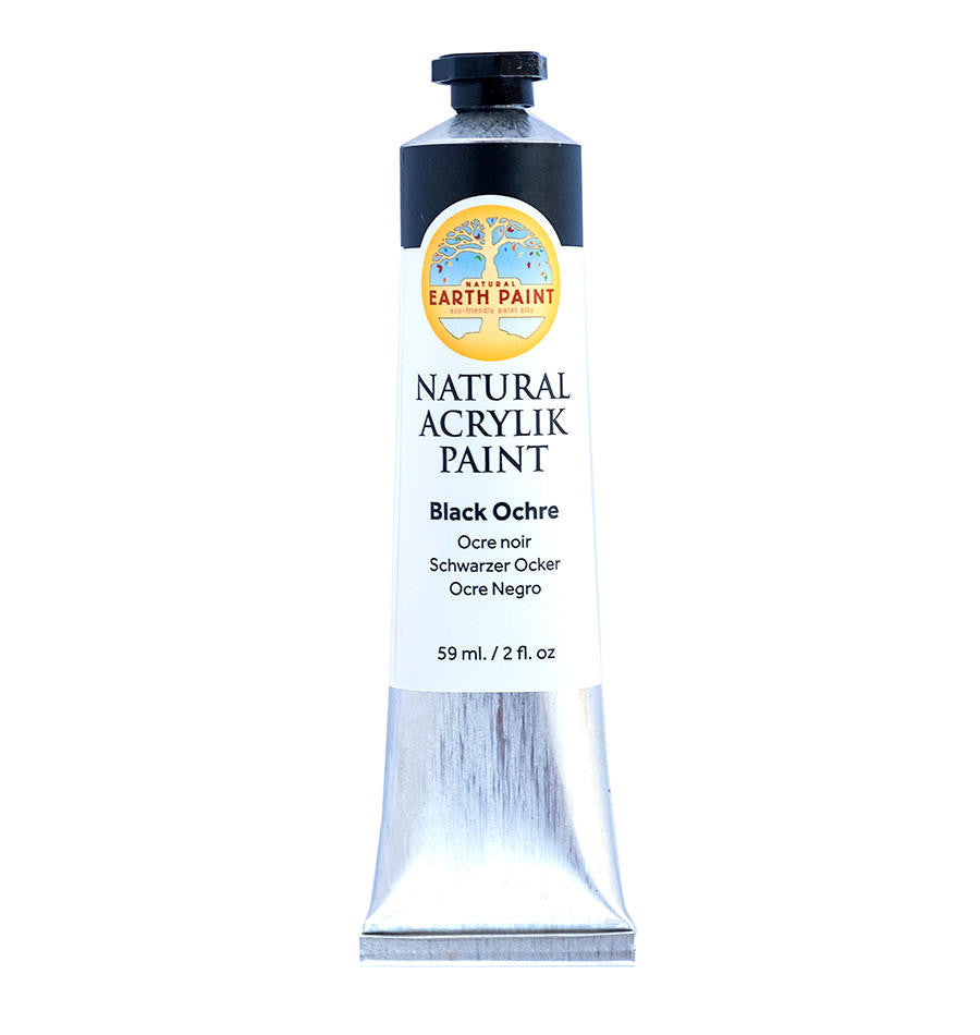 A single two ounce tube of black ochre acrylic paint