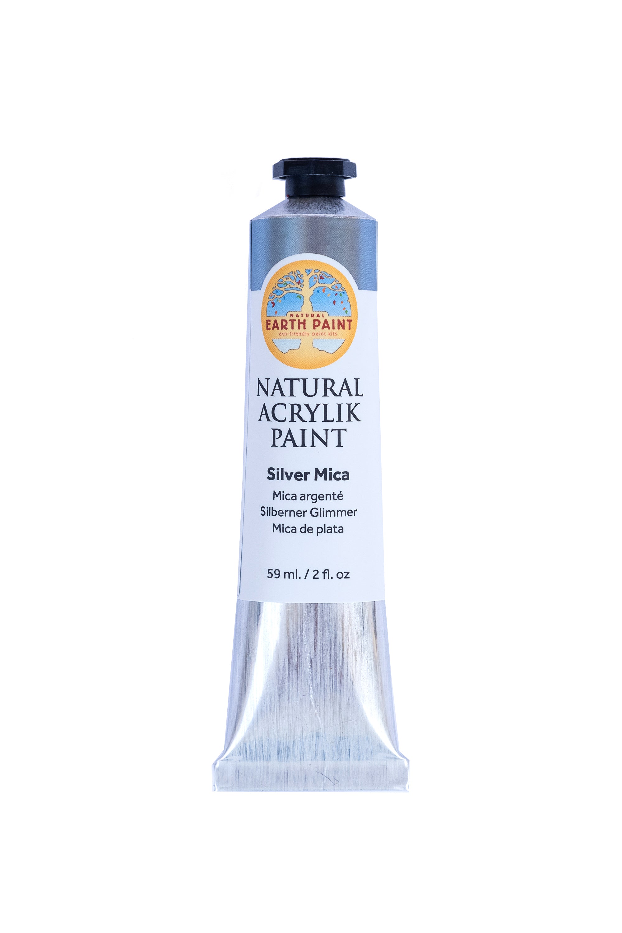 Single two ounce tube of silver mica acrylic paint