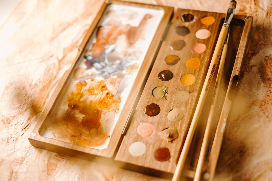 Wooden Watercolor Palette with Brush Holder