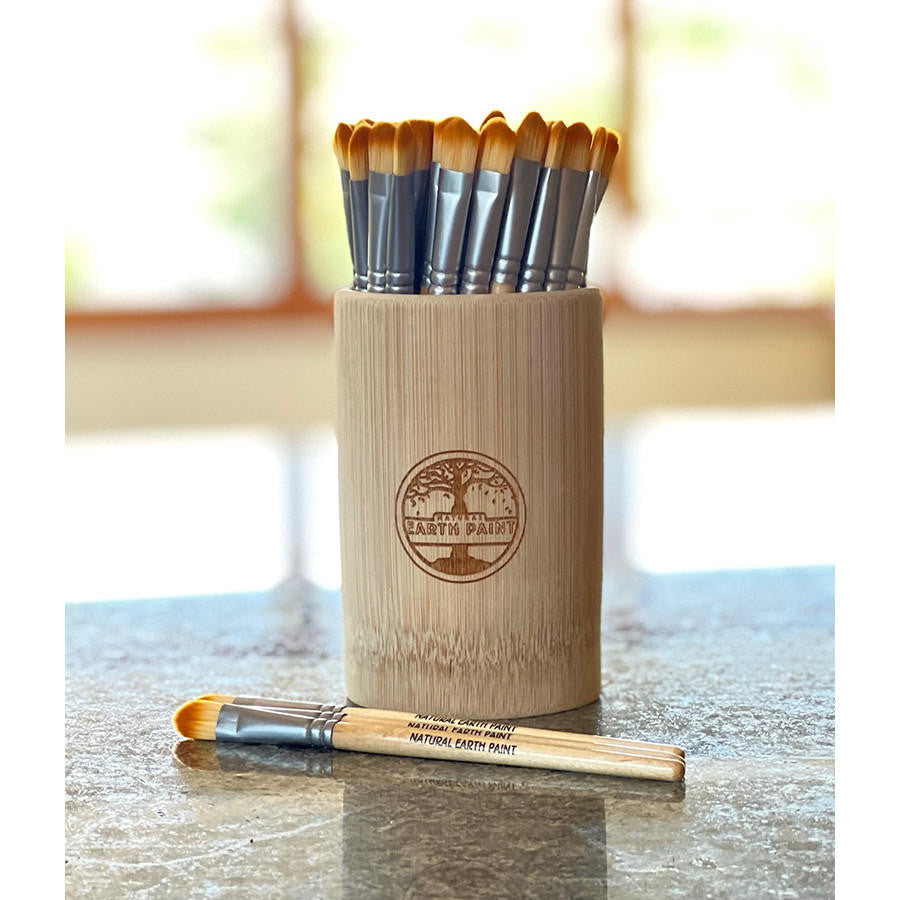 30 Bamboo Paint Brush shown in branded bamboo cup 