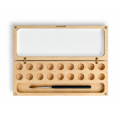 Wooden Watercolor Palette with Brush Holder