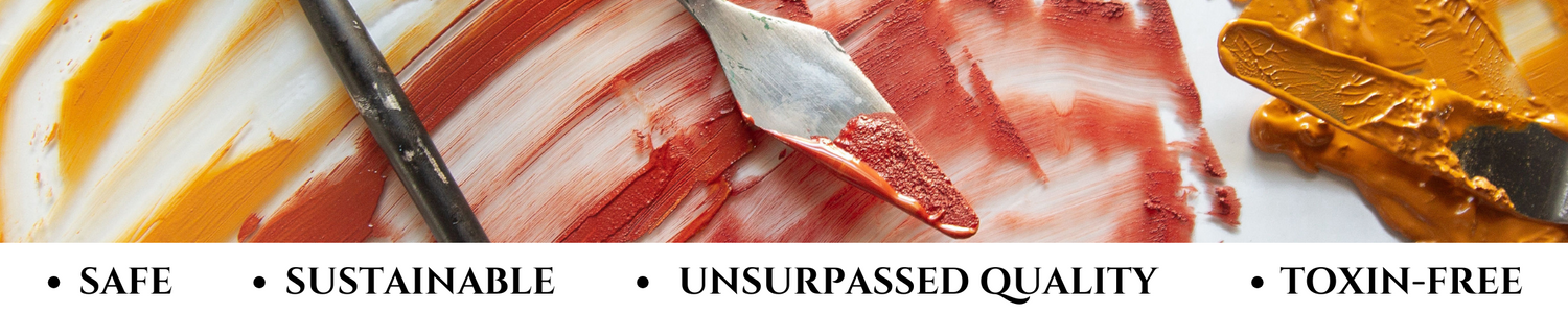 banner with photo of pallet knives with red and orange paint on pallet