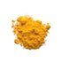 A small pile of sunflower yellow pigment on a white background